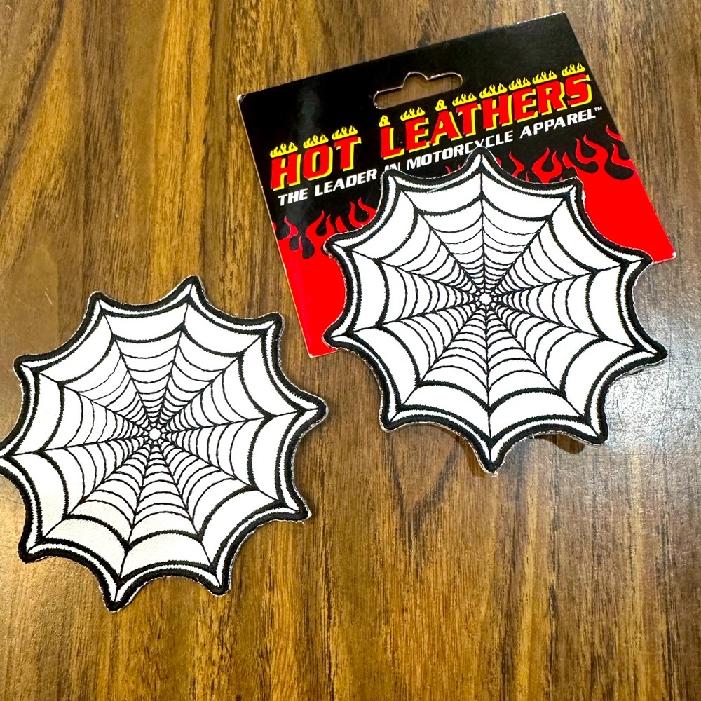 Spiderweb patch with helmet stickers 8pc set embroidered biker motorcycle Y2K